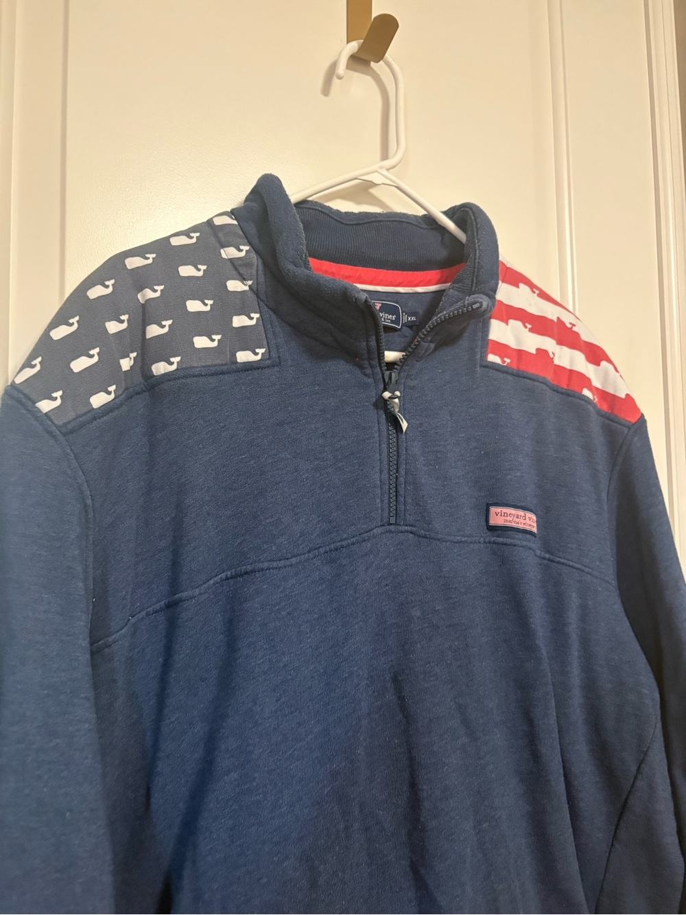 🐳🇺🇸Vineyard Vines Navy Quarter-Zip Pullover with Flag Whale Accents 🇺🇸🐳 - Picture 2 of 8